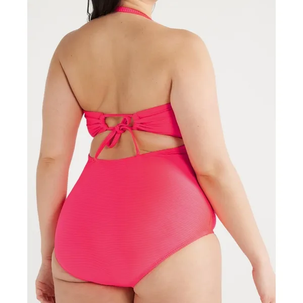 Time and Tru Womens One Piece Swimsuit 2X Coral Cut Out Tie Back Soft Cup Beach - Image 6