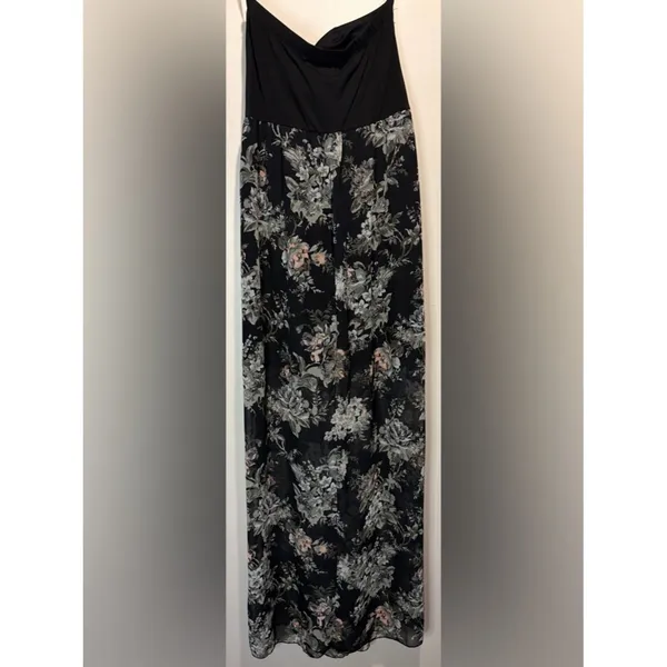 Contempo Casuals Strapless Tube Top Maxi Dress Black Floral Sheer Layer Size M - Image 2