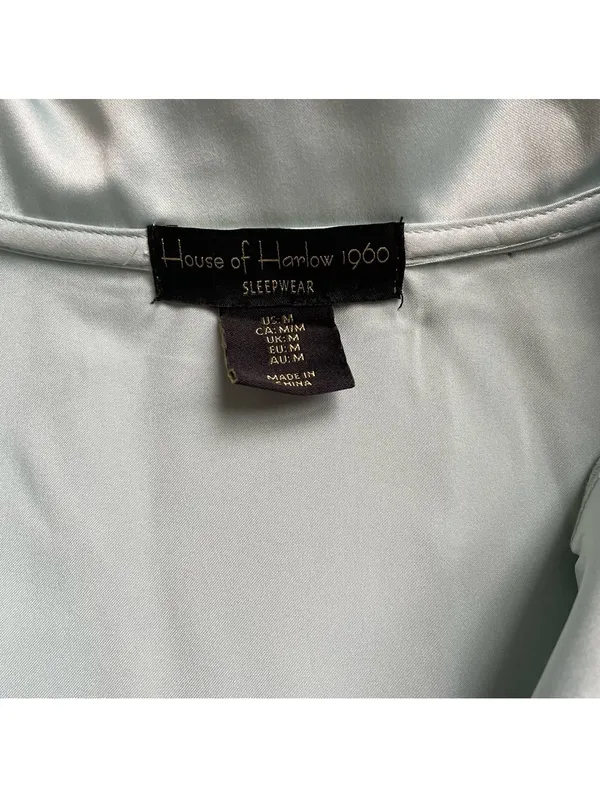 House of Harlow 1960 Sleepwear Seafoam Satin Pajama Set Medium Top Small Bottom - Image 6
