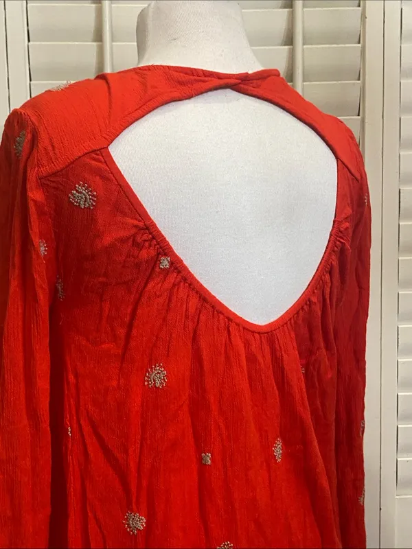 NWOT Free People Red Embroidered V-Neck Mini Babydoll Dress - Image 7