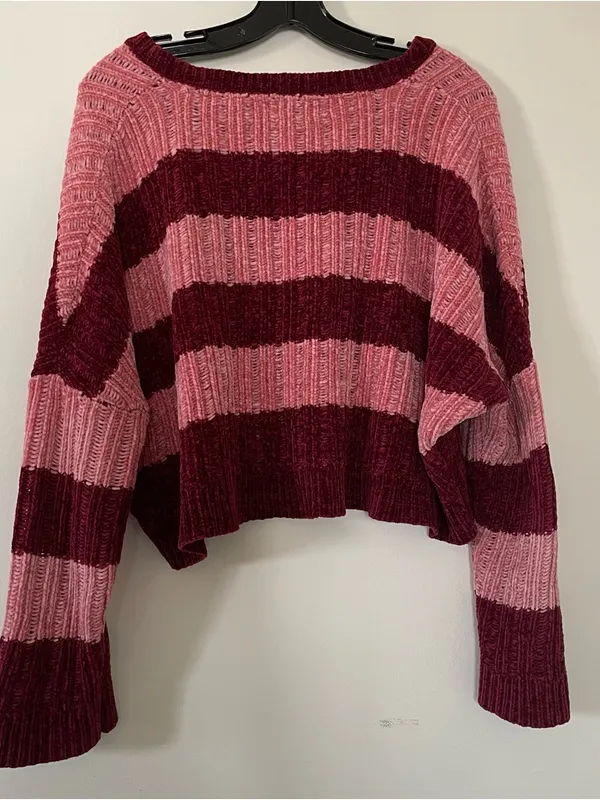 Heart soul Pink Red Striped Cropped Knit Sweater Large Cozy Soft - Image 5
