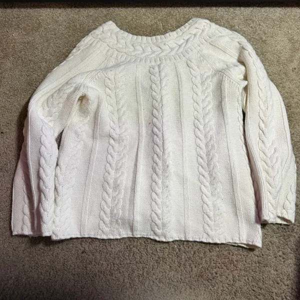 Old Navy Cream Cable Knit Cardigan V-Neck Double Breasted‎ Sweater Ivory L - Image 4