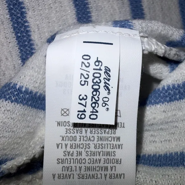 NEW With Tag Aerie Blue & White Stripe Terry Cloth Lace Up Pullover Sweatshirt - Image 10