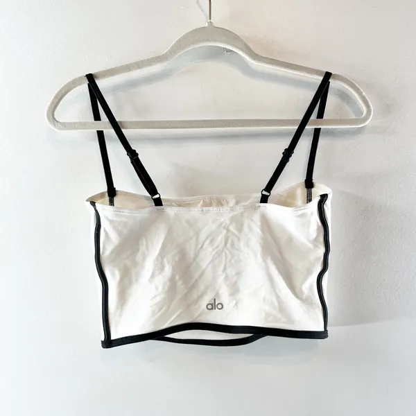 Alo Airbrush Streamlined Bra Tank Top Ivory White Black Medium - Image 5