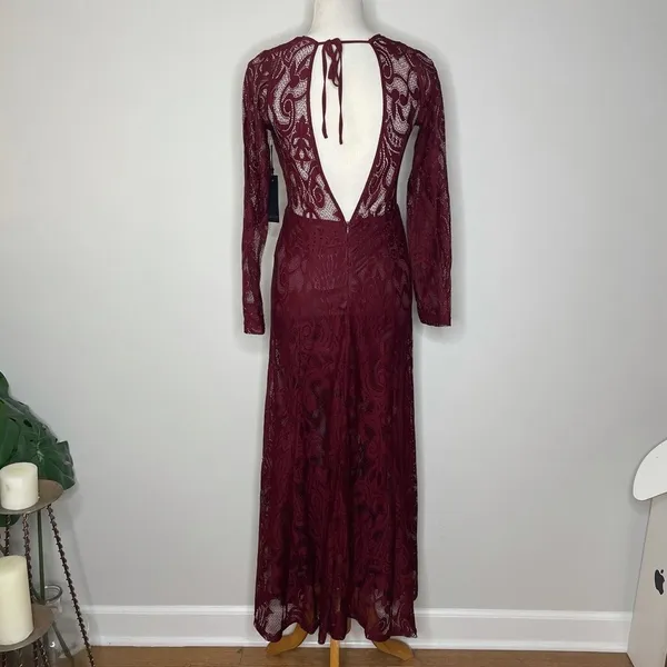 Forever 21- Burgundy Long Lace Dress - Image 4