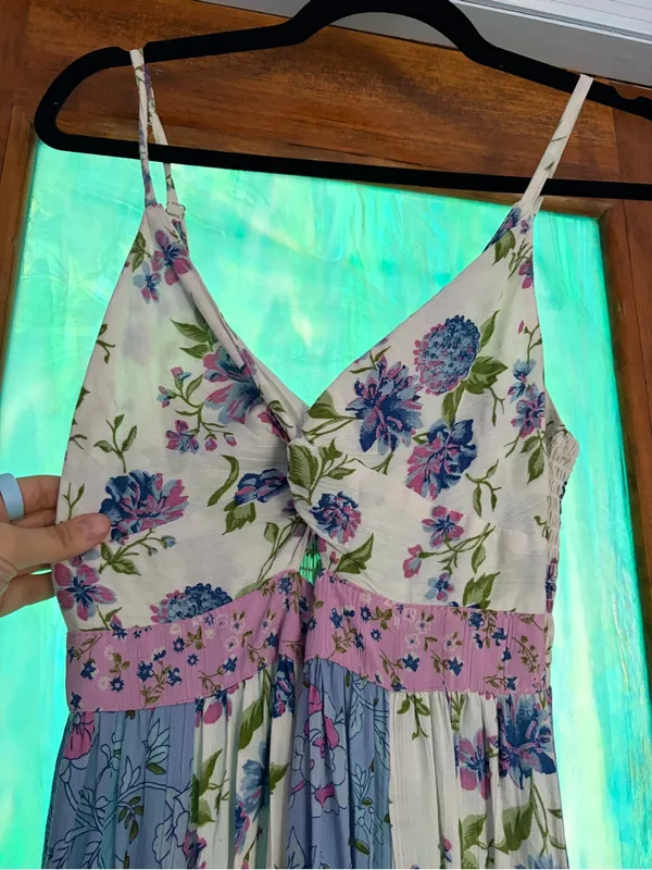 Angie pink and purple floral patchwork dress - Image 6