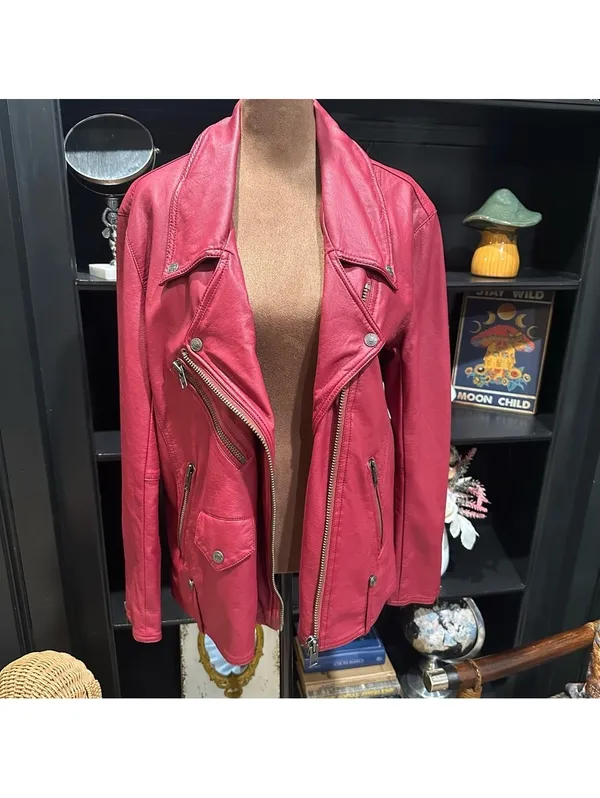 Free People We The Free Jealousy Vegan Leather Moto Jacket – Rhubarb Red – Size Small - Image 5