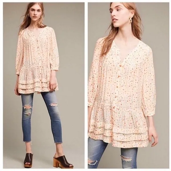 Maeve by Anthropologie Geometric Shape Colorful Rayon Blouse Size Medium Boho - Image 2