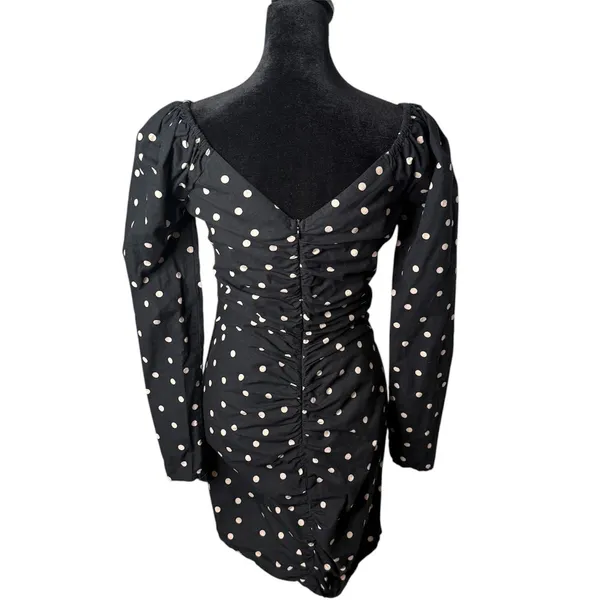 ASOS Polka Dot Ruched Mini Dress Sweetheart Neck Puff Sleeve Womens 4 Black Party - Image 3