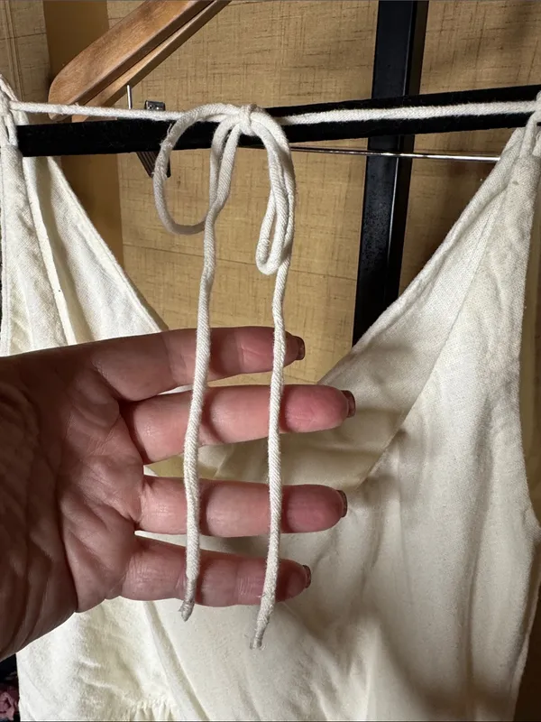 Free People Intimately Ivory Linen Blend Tiered Mini Dress Medium Cottagecore - Image 4