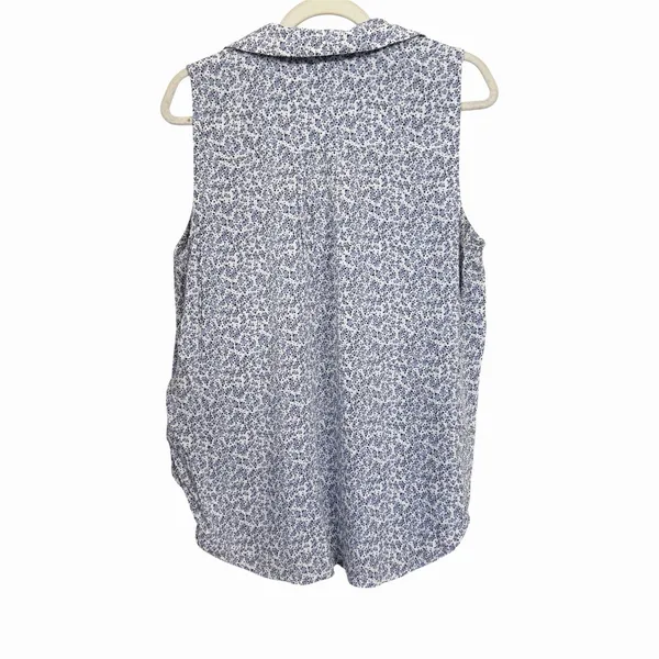 Maeve Anthropologie Womens Sz L Blue Floral Polka Dot V Neck Sleeveless Blouse - Image 5