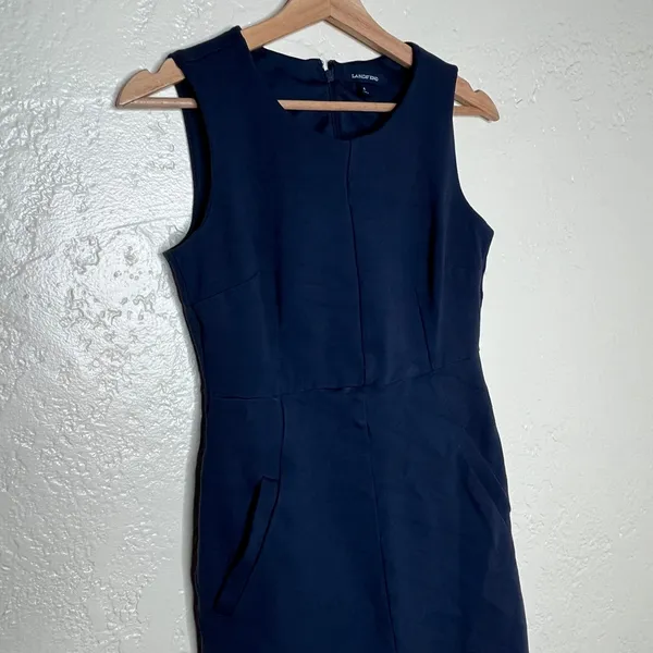 Lands' End Women's Navy‎ Blue Sheath Ponte Knit Sleeveless Dress Size 4 - Image 2