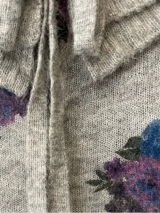 Something Navy Gray Floral Ruffle Tie-Front Sweater - Image 4