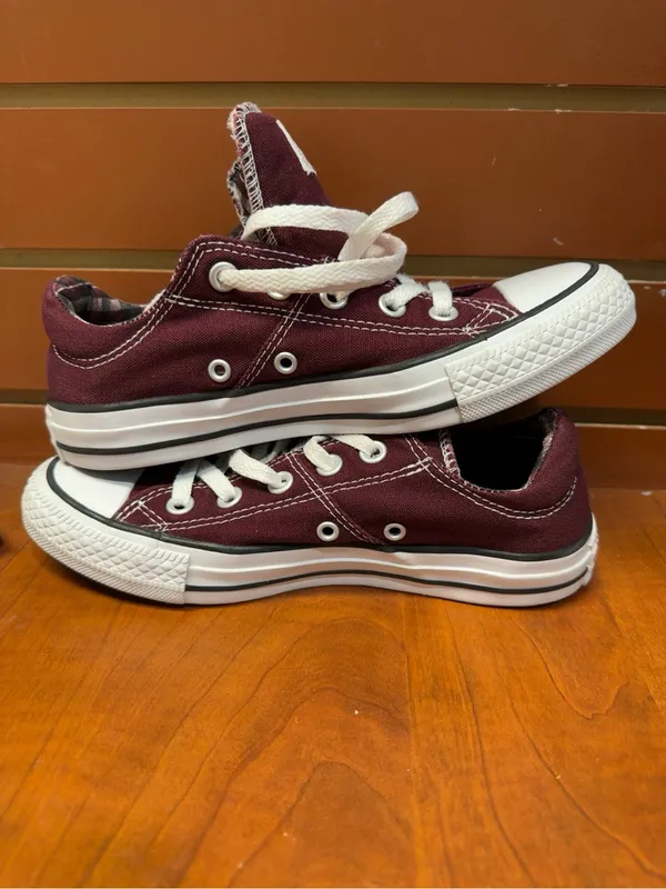 Converse All Star Burgundy Plaid Low Top Sneakers Women’s 6 - Image 8