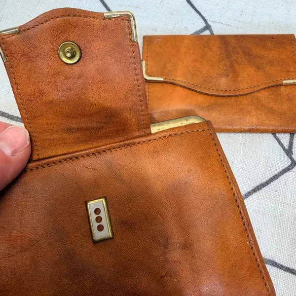 Cobbler Wallet and‎ Key Case Set OS Brown Vintage Full Grain Leather Kiss-Lock - Image 7