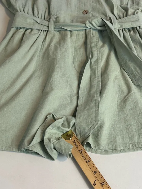 Free People Bohemian Sage Green Cotton No Plans Button Front Romper Size Medium - Image 7