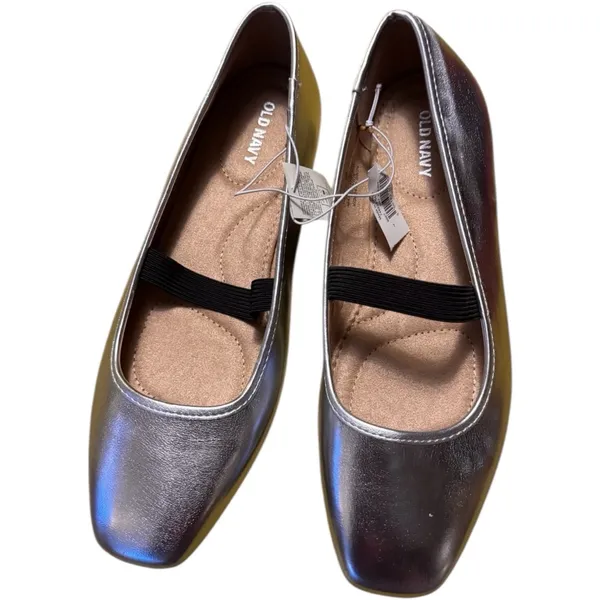 Old Navy Women's Mary Jane Low Heel Ballet Silver Loafers with Black Strap Sz 7 - Image 9