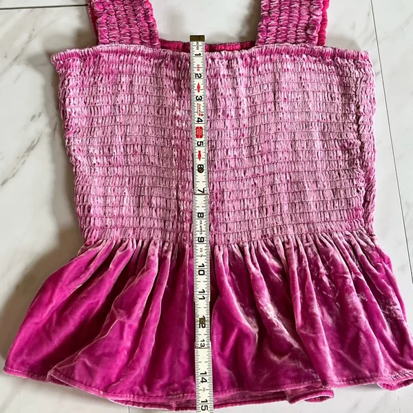 Anthropologie Pink Smocked peplum velvet sleeveless blouse size s - Image 7