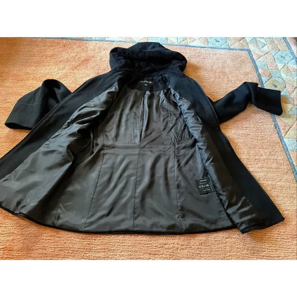 FS Limited Black Wool Blend Hooded Zip Front Coat Women Size M - Image 5