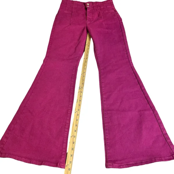 We The Free Jayde Super High Rise Flare Jeans Retro Inspired Raspberry Size 31 - Image 7