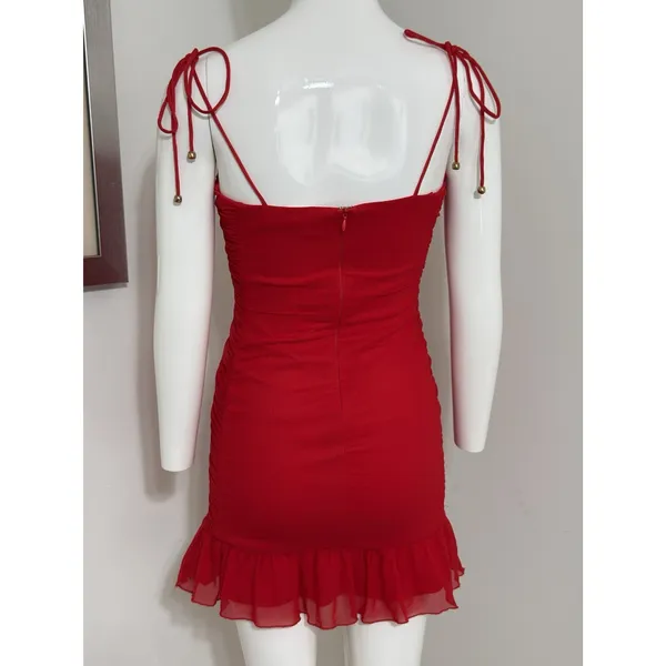 Selfie Leslie Bambi Red Ruched Mini Dress Women’s Bodycon Y2K Clubwear S NWOT - Image 7