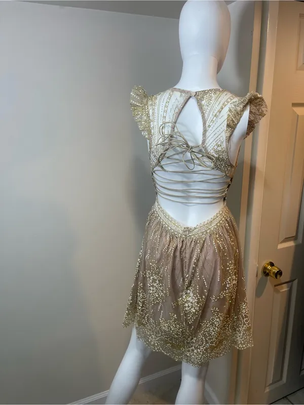 Hello Molly Gold Embellished V-Neck Mini Dress - Image 3