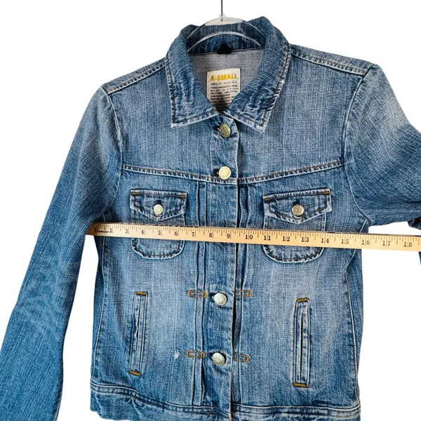 J.Crew Classic‎ Denim Trucker Jacket ATQ Sanded Blue XS Moto Grunge Rock Capsule - Image 6
