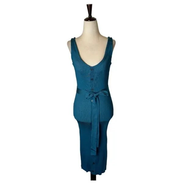 Rachel Roy Dress Women Small Blue Ribbed Knit Button Front Sweater Sheath‎ NWT - Image 2