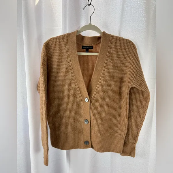 Banana Republic Tan Aire Wool Blend Cardigan Small Waffle Knit‎ GUC - Image 2
