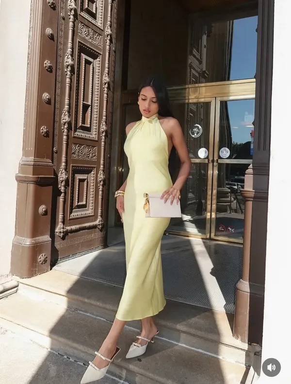 Zara butter Yellow Backless Halter maxi Dress holiday evening wedding - Image 14