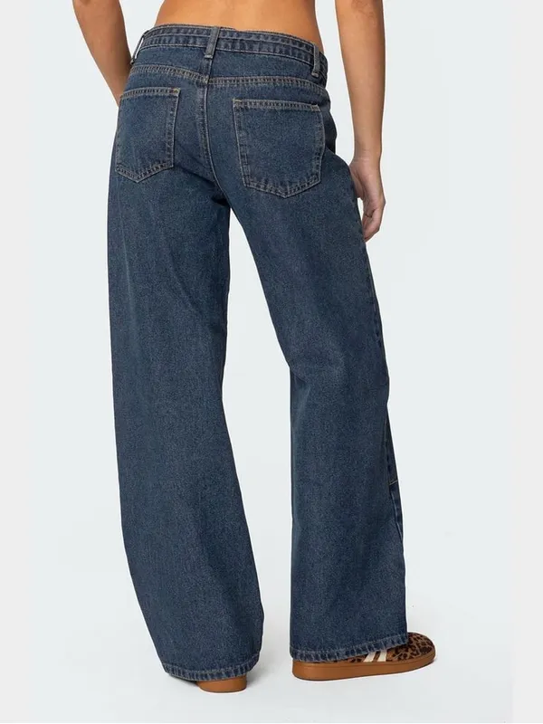 New EDIKTED Funky Stitch Low Rise Jeans dark denim size medium - Image 2