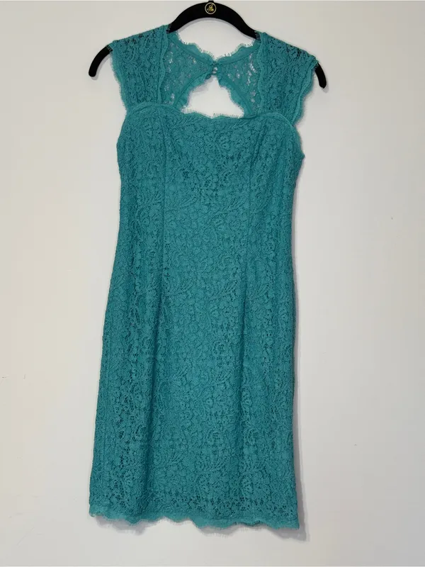 Adrianna Papell Teal Lace Cap-Sleeve Dress Sz 2 - Image 2