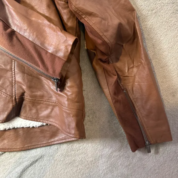 Torrid Sherpa Lined Moto Jacket Size 1X Brown Faux Leather Biker Fall Outerwear - Image 6