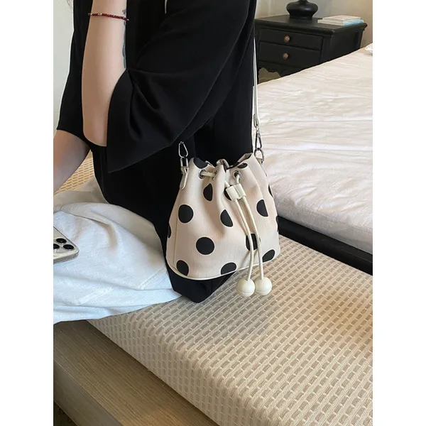Chic Carryalls Polka Dot Drawstring Bucket Crossbody Bag - Image 6