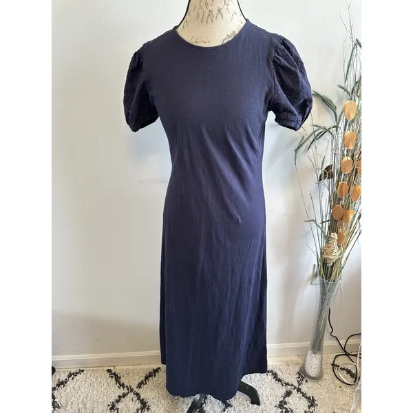 Boden Dress 14R Blue‎ Ponte Knit Stretch Short Puff Sleeve Midi - Image 2