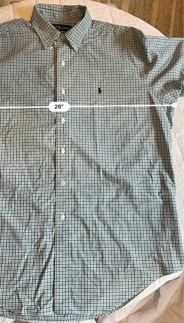 Ralph Lauren Short Sleeve Green and white Checkered button-up shirt Size L - Image 3