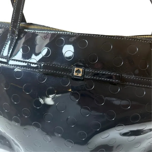 Kate Spade New York Black Patent Tote Bag Polka Dot Embossed Front Bow Accent - Image 2