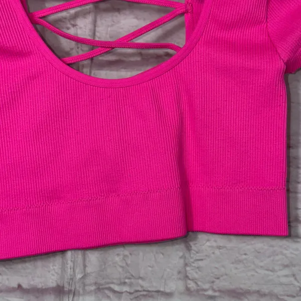 Aerie Medium Pink Ribbed Criss-Cross Back Crop Top - Image 3