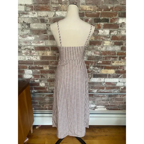 SHEIN Stripe Cami Midi Dress XS Brown White Smocked Waist Tie Bust Dress - Image 5