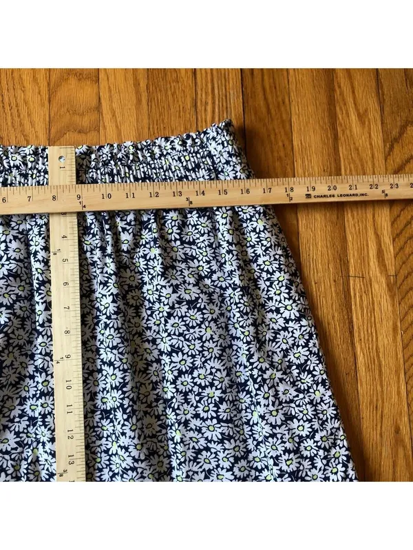 J.Crew NWOT Women's Linen Navy Blue White Yellow Floral Elastic Waist Skirt 12 - Image 4