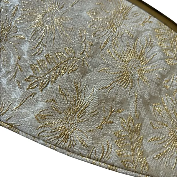 VTG Avon Kadin Gold Shimmer Floral Clutch Handbag Top Snap Satin Lining 10X5” - Image 2