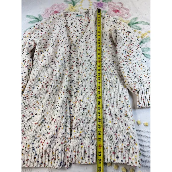 P.S. Kate Confetti Pom Pom Open Front Cardigan Cream Multi Knit Sweater M/L - Image 8
