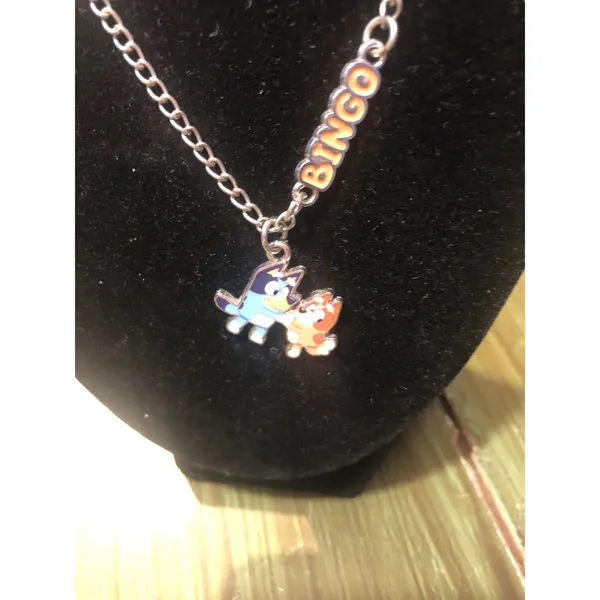 Disney Ludo Studio EUC Bluey Bingo Silvertone Necklace - Image 2