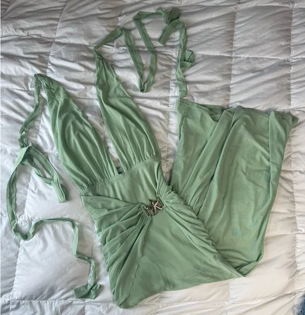 Hello Molly High Key Muse Mesh Maxi Dress in Seafoam Green XS - Image 5