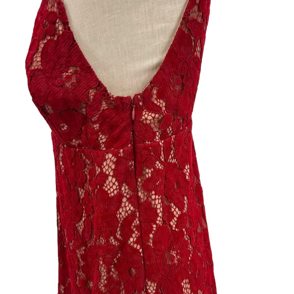 Free People Dangerous Love Lace Mini‎ Dress Red V Neck Low Back US 4 - Image 8