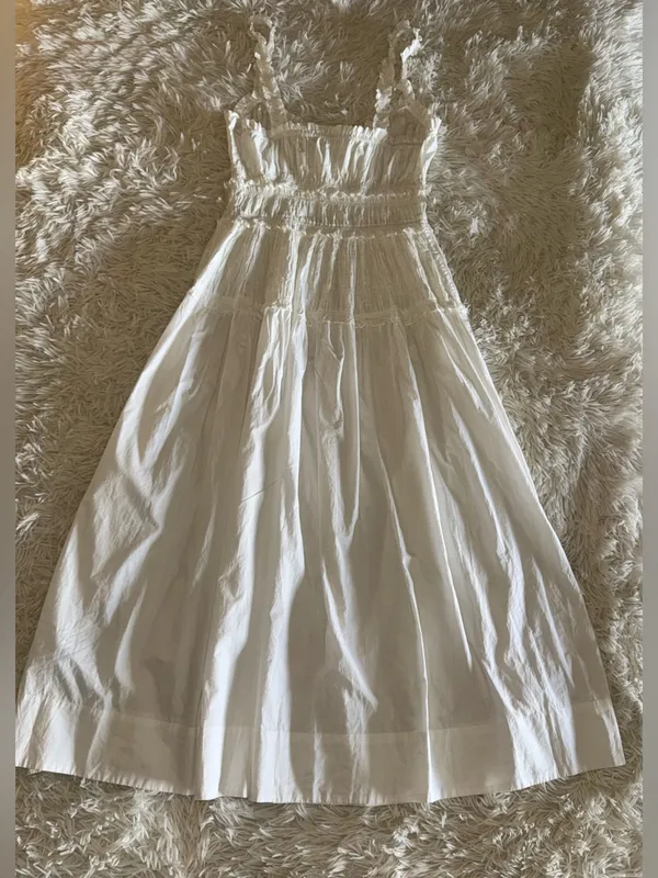 NEW DÔEN Marianne Stripe Organic Cotton Midi salt white Dress sz L - Image 7