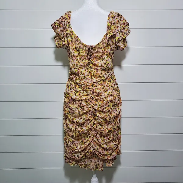 ASTR‎ The Label Dress Floral Ruched Chiffon Mini Cap Sleeve. Size: XL - Image 4