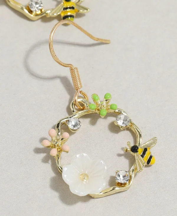 Bee Flower Dangle Drop Earrings for Women Multi - Image 3