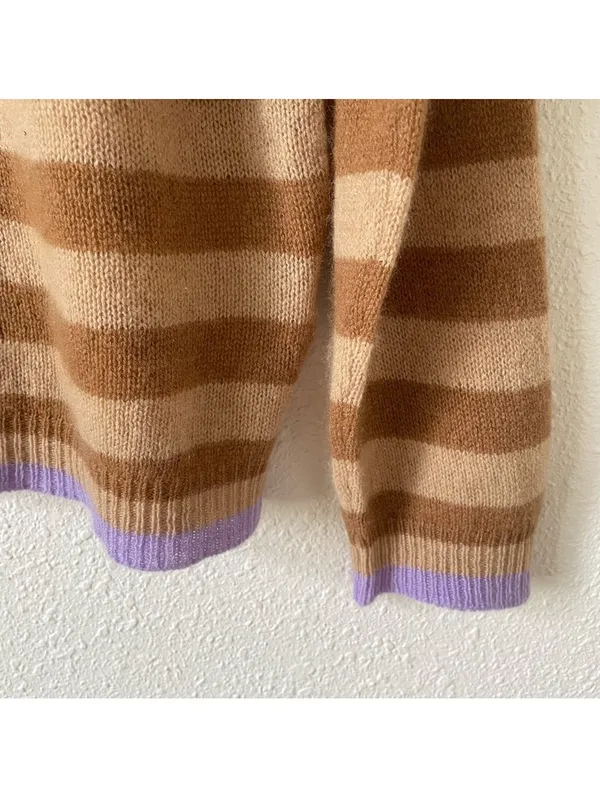 Jumper 1234 100% Cashmere Striped Sweater Brown Size 1 US Small Luxury Colorful - Image 3