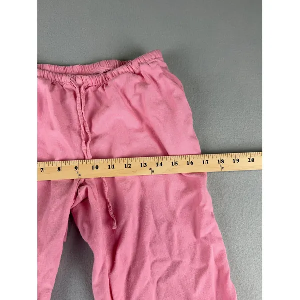 Pink Linen Blend Drawstring Wide Leg Pants Womens Casual Beach Trousers - Image 7